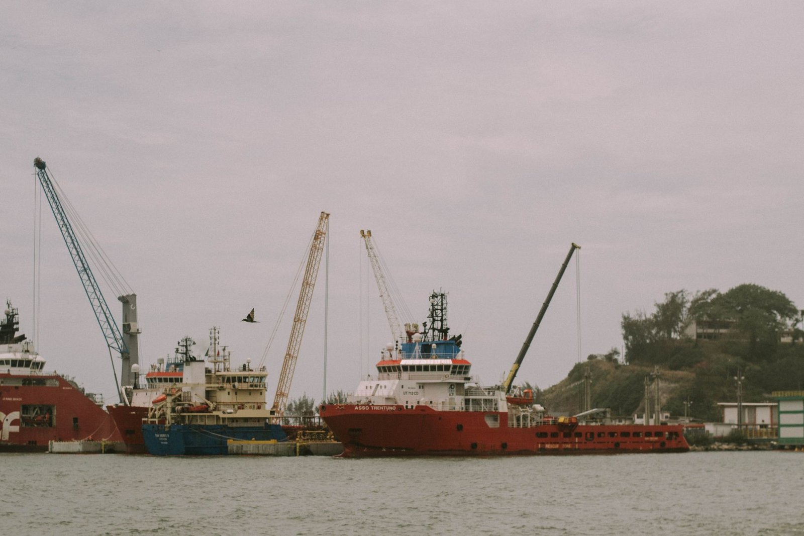 Shipyard dock and cranes, the kind of civilian shipyard workplace linked to asbestos exposure claims